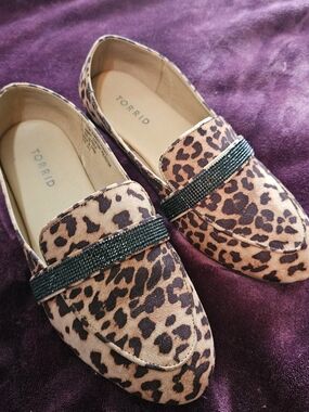 torrid Leopard-Print Slip-On Loafers with Beaded Strap - Brown & Black